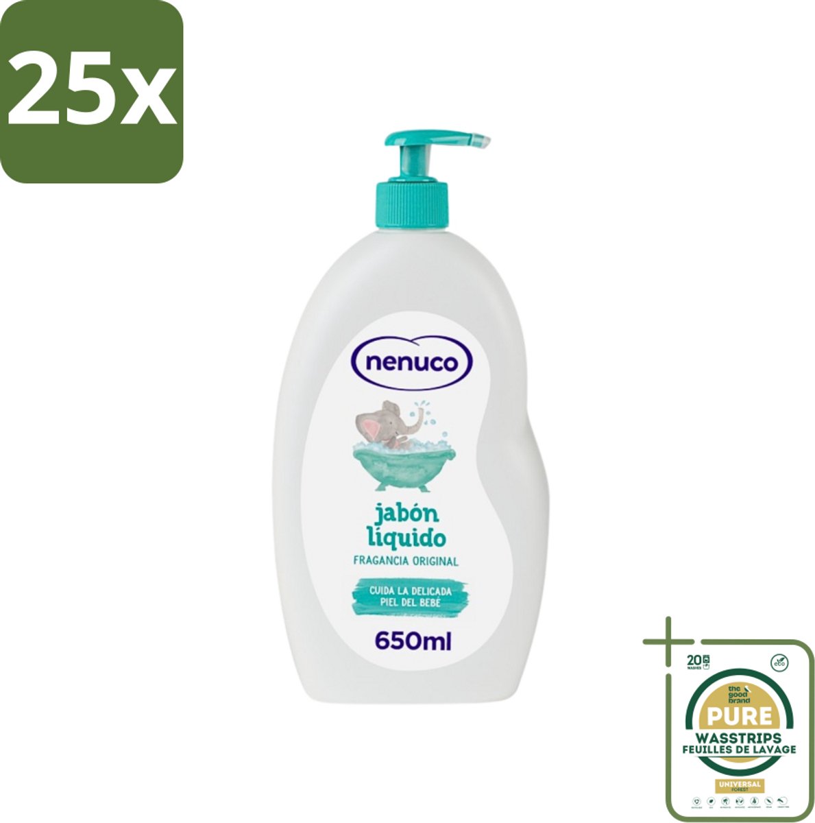 25 x Nenuco - Jabon Líquido - Vloeibare Zeep - Originele Geur - Met Doseerpomp - 650 ml - Grootverpakking - Vloeibare Zeep - Handzeep - Douchegel - Badzeep - Baby Huid