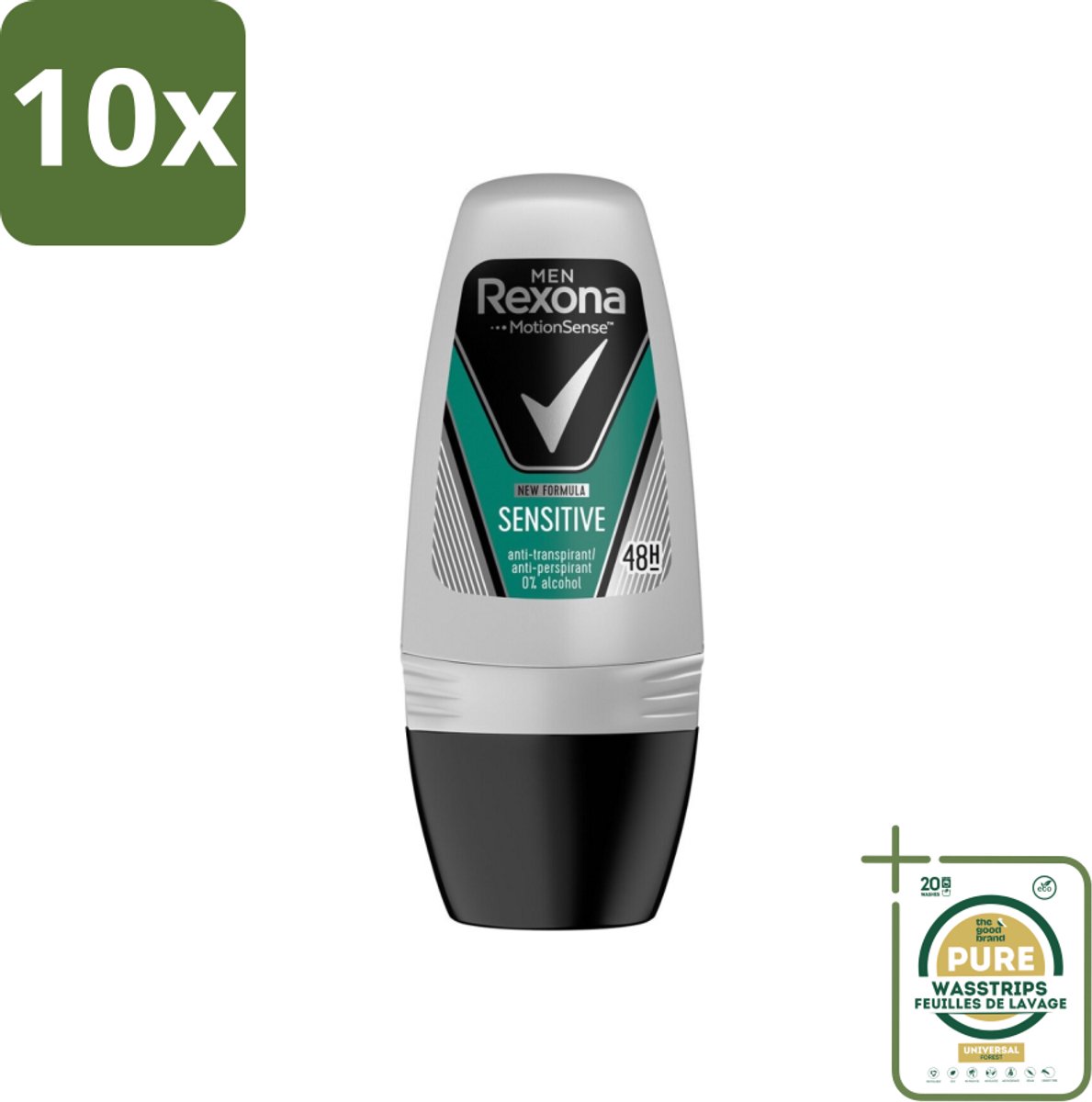 10 x Rexona Men - Sensitive - Deo Roll-on - Anti-transpirant - 50 ml - Grootverpakking - Gevoelige Huid - Deodorant Voor Mannen - Anti-transpirant - Roll-on Deodorant - Zweetbehandeling