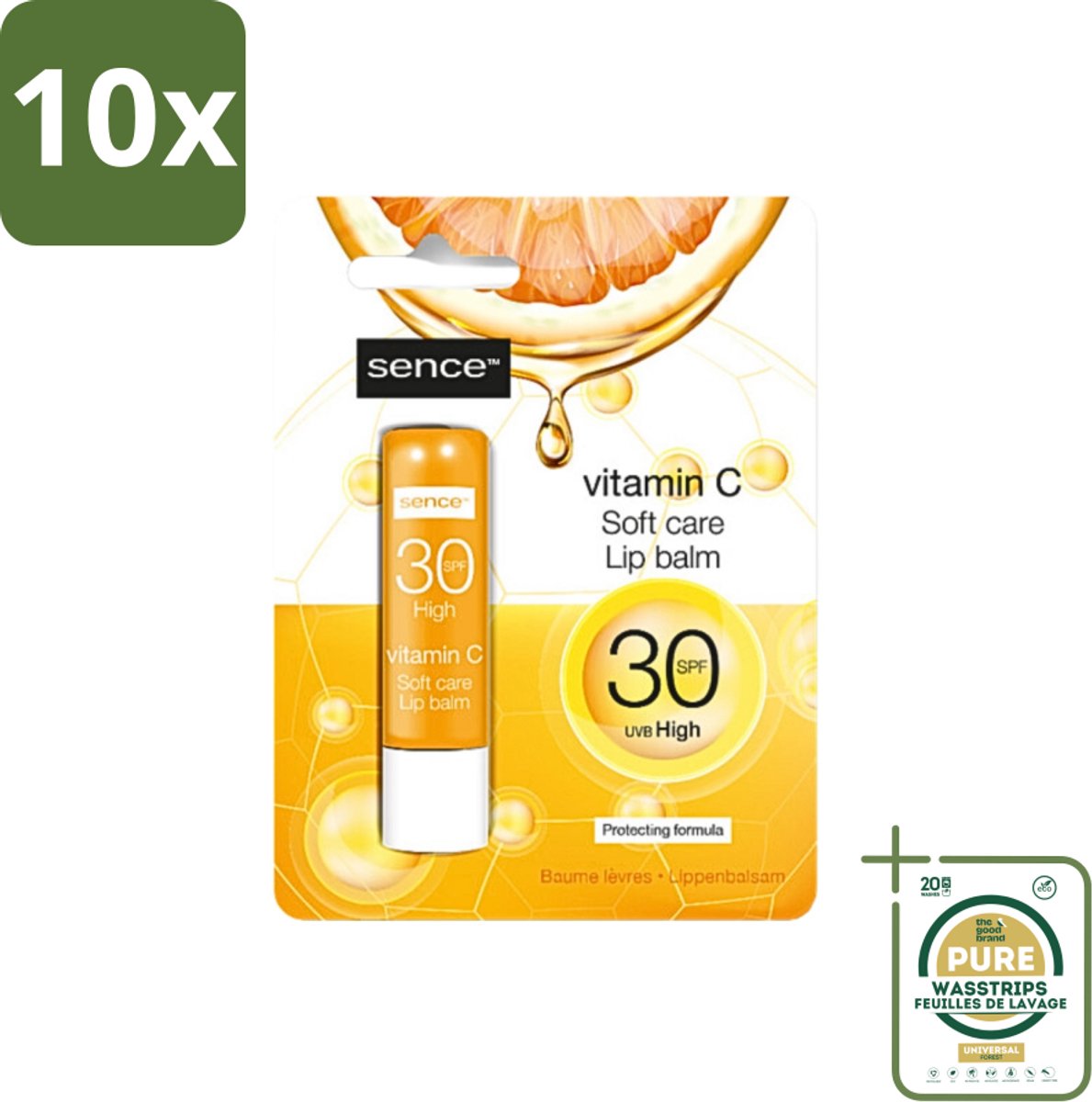 10 x Sence - Soft Care Vitamin C - Lippenbalsem - Hydraterend - 4,3 g - Grootverpakking - Vitamine C Lippenbalsem - Hydraterende Lippenbalsem - Verzorgde Lippen - Droge Lippen Herstel - Lippenbescherming