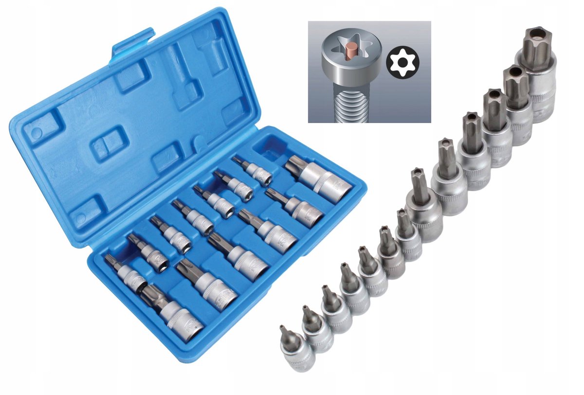 TORX Bit Dopset 13 Delen 1/4" 3/8" 1/2" Cr-V