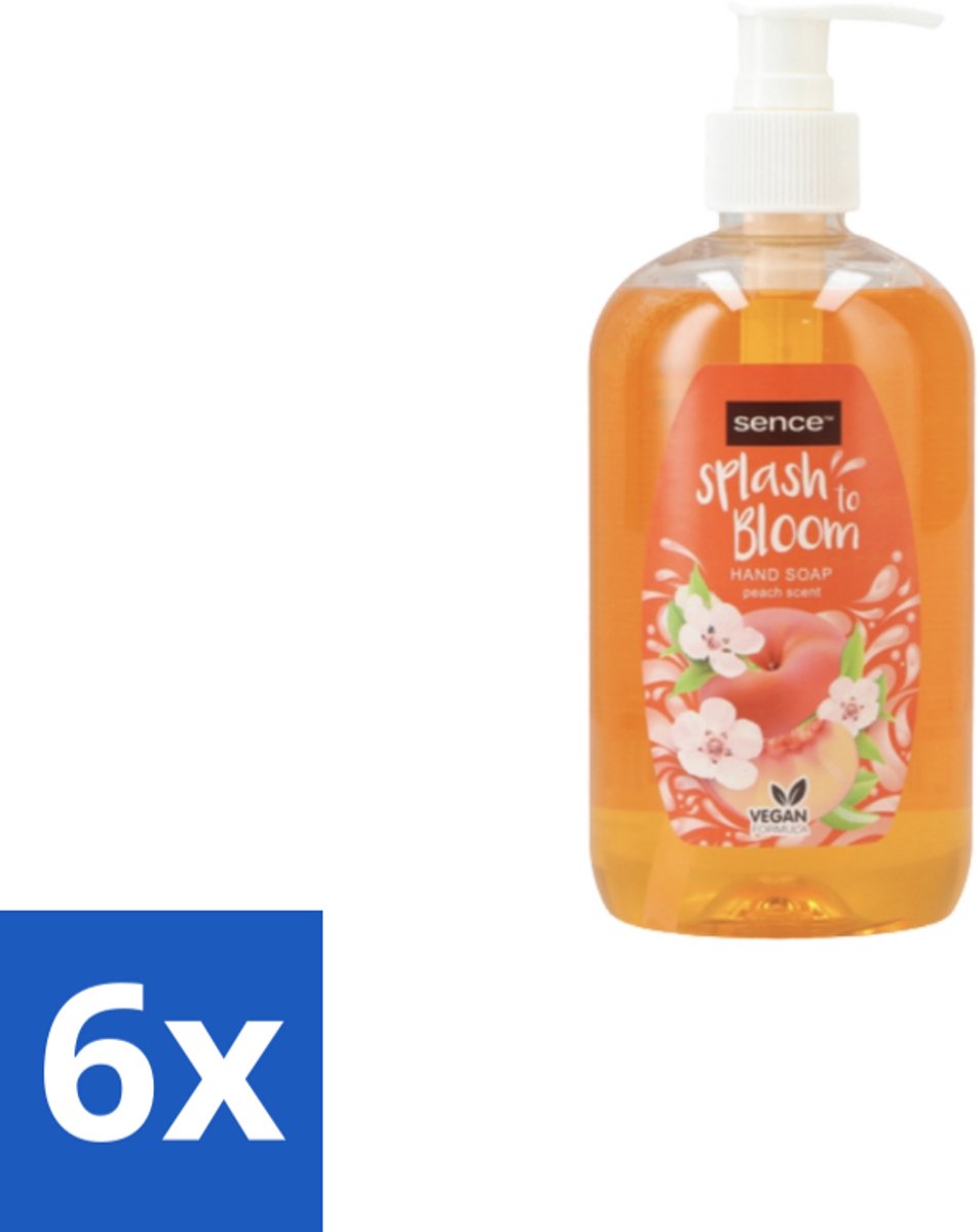 6 x Sence – Handzeep – Splash To Bloom Peach – 500 ml - Handzeep - Perzikgeur - Reiniging - Handen Reinigen - Zachte Handzeep