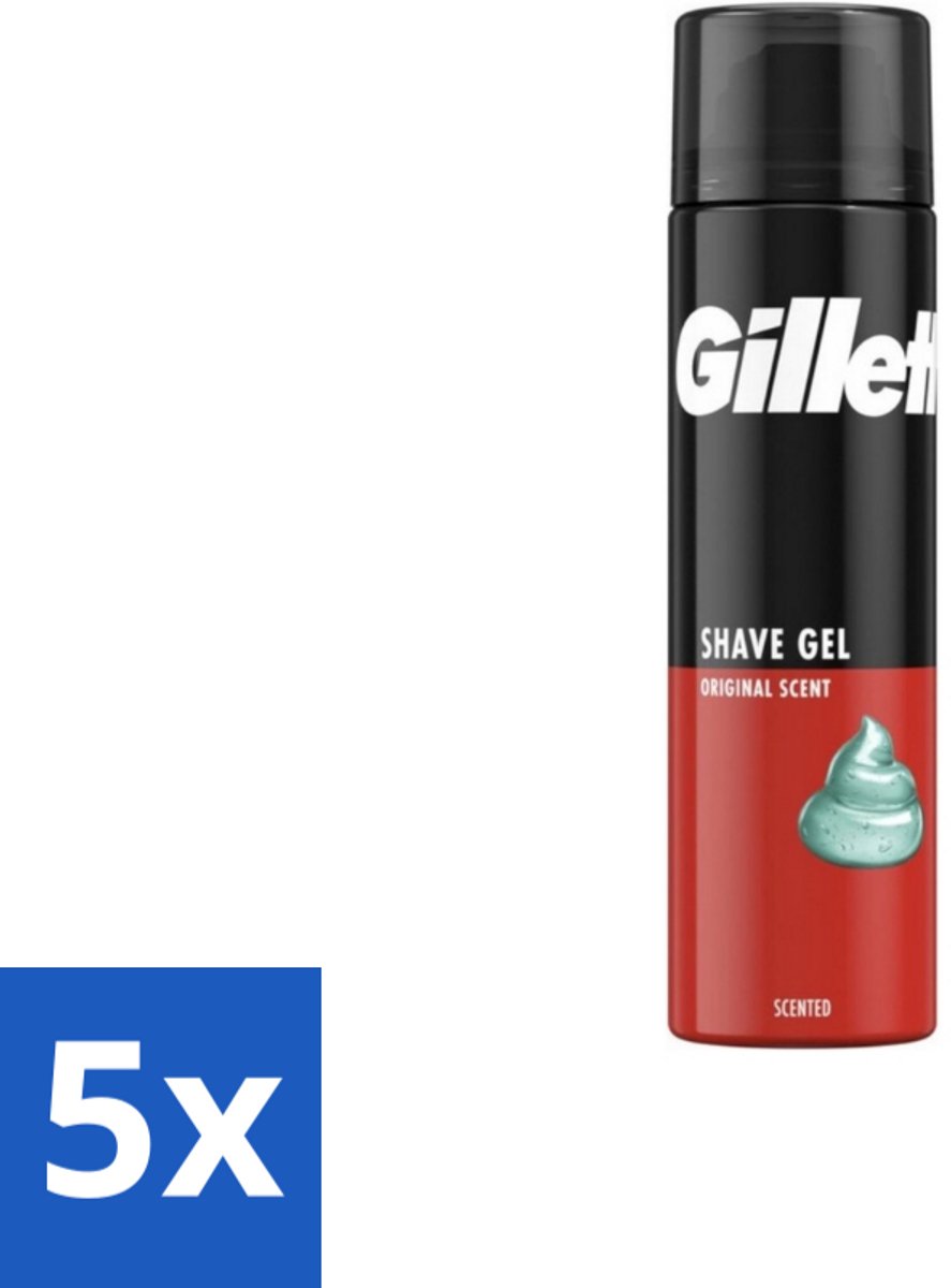 5 x Gillette – Scheergel – Classic – 200 ml - Scheergel - Gevoelige Huid - Scheercomfort - Scheerirritatie - Hydraterende Scheergel