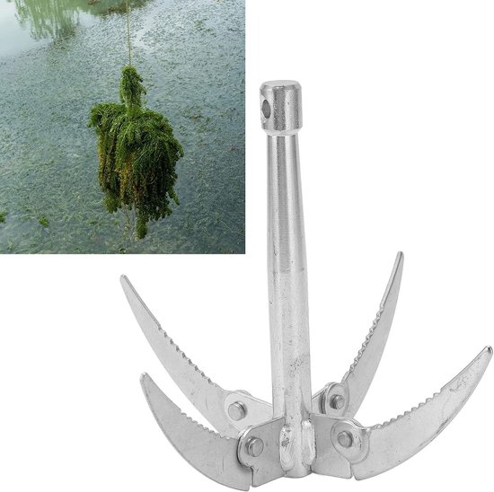 Weed Root Verwijder Tool met 4 Klauwen, Vouwbare Onkruidmes voor Aquatische Planten, Ideaal voor Vijvers en Stranden met 10 m Touw — afbeelding 5