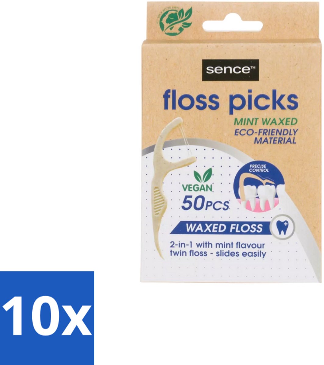 10 x Sence – Flosser – Fresh 2-in-1 Bamboo – 50 Flossers - Mondhygiëne - Flosser - Tandenstoker - Flosdraad - Tandplak