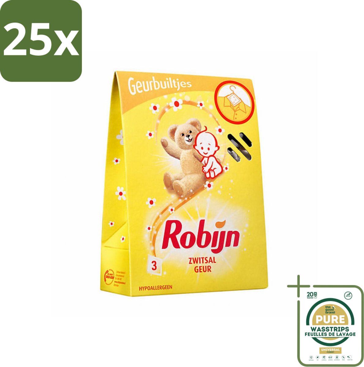 25 x Robijn Geurbuiltjes Zwitsal 3 stuks per verpakking - Grootverpakking - Zwitsal Geur - Babygeur - Geurbuiltjes - Kastgeur - Ladegeur