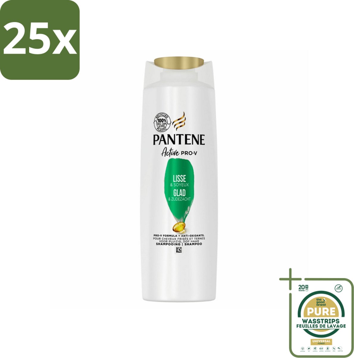 25 x Pantene - Shampoo - Glad & Zijdezacht - Voedt en Versterkt - Voor Pluizig Haar - 225 ml - Grootverpakking - Pluis - Droog Haar - Zijdezacht Haar - Haar Verzorging - Haar Voeding