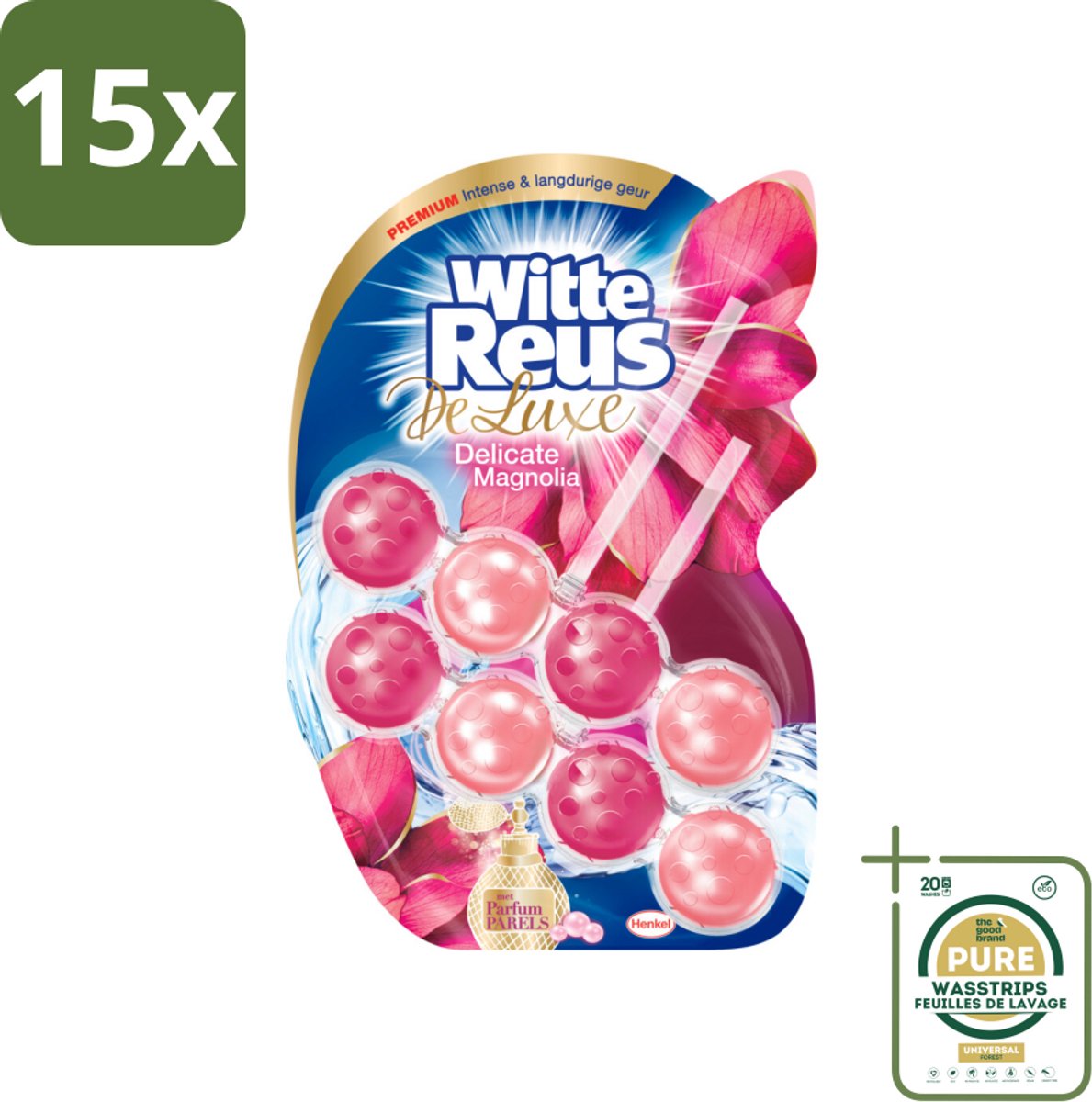 15 x Witte Reus Toiletblok DeLuxe Delicate Magnolia 2 stuks per verpakking - Grootverpakking - Toiletblok - Toilet Reinigen - Toilet Geur - Toilet Hygiëne - Toilet Verzorging