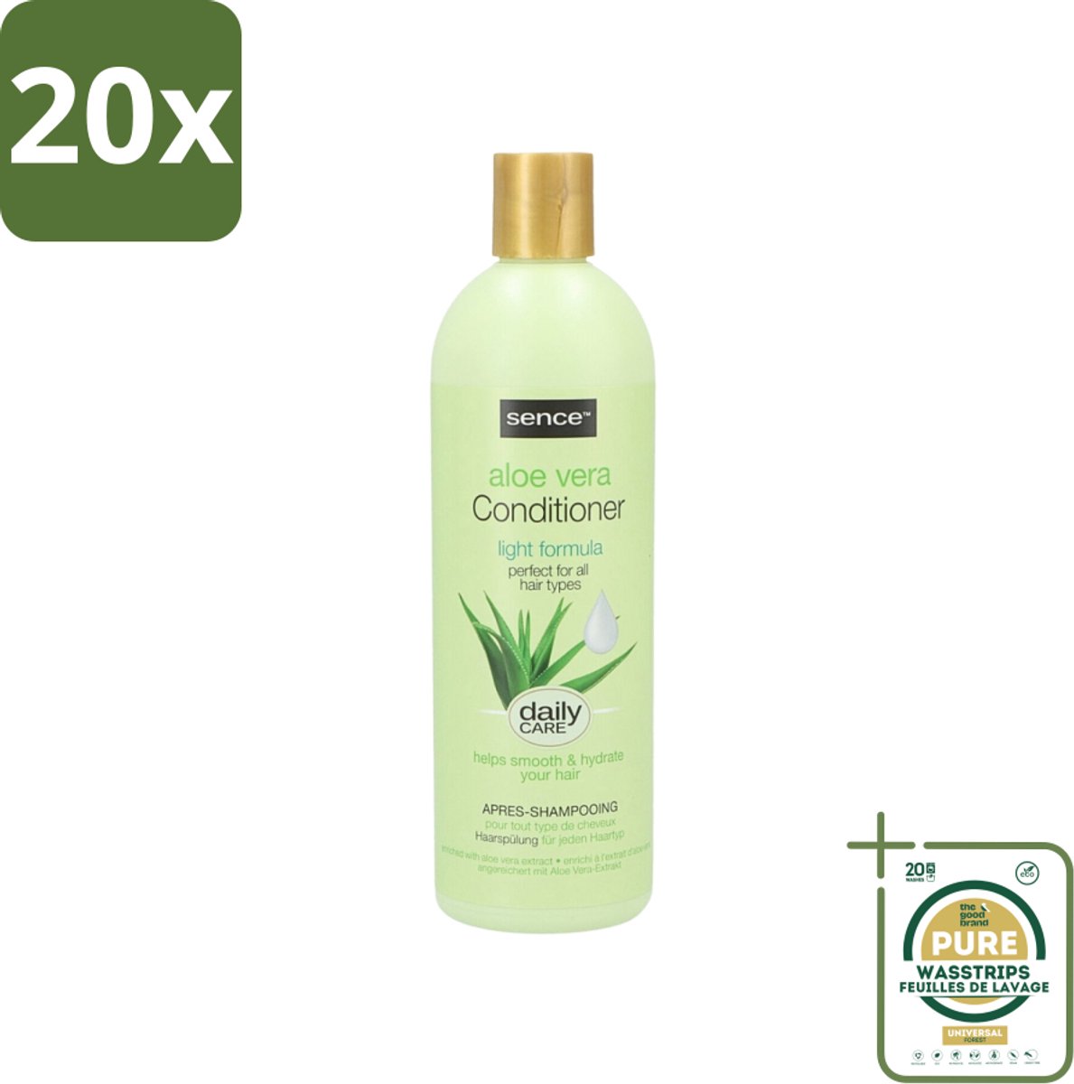 20 x Sence - Aloë Vera - Conditioner - Hydraterend - 400 ml - Grootverpakking - Aloë Vera Conditioner - Droog Haar Conditioner - Beschadigd Haar Conditioner - Hydraterend Haar - Haar Herstel