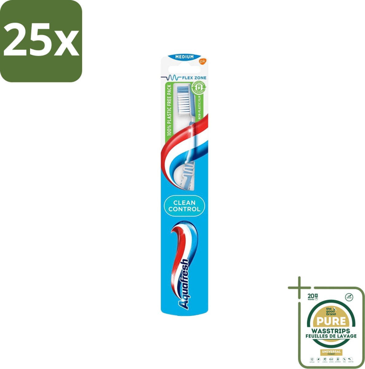 25 x Aquafresh Tandenborstel Clean Control Medium - Grootverpakking - Tandenborstel - Tandenborstel Clean Control - Tandenborstel Medium - Tandenborstel Voor Tandvleesbescherming - Tandenborstel Voor Tandplakvermindering