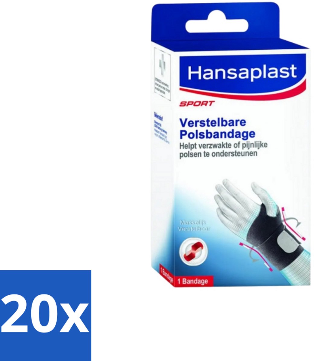 20 x Hansaplast – Sport Polsbandage – Verstelbaar – Universele Maat - Polsbandage Sport - Verstelbare Polsbandage - Ondersteuning Pols - Stabiliteit Pols - Pijn Verlichting Pols