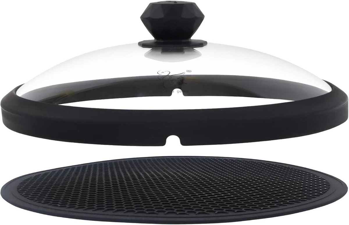 Glazen magnetron deksel voor voedsel 26.7 cm - Spatdeksel met handvat - Ventileerde beschermkap voor verwarming van borden en gerechten