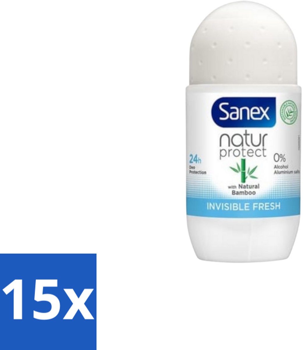15 x Sanex – Deo Roll-on – Bamboo Invisible Fresh – 50 ml - Bamboo Deodorant - Onzichtbare Deodorant - Deodorant Roll-on - Frisheid - Kledingbescherming