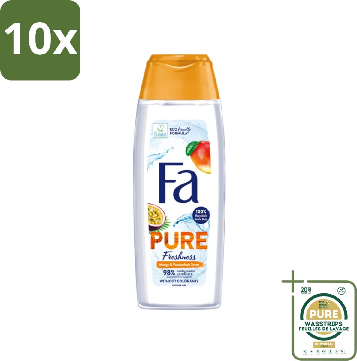 10 x Fa - Douchegel - Pure Freshness Mango & Passievrucht - Verfrissend & Zoet - Hydraterend - 250 ml - Grootverpakking - Douchegel Mango Passievrucht - Verfrissende Geur - Hydraterende Douchegel - Tropische Geur - Huidverzorging