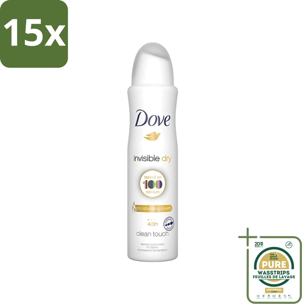15 x Dove - Deodorant - Invisible Dry - Onzichtbare bescherming - 250 ml - Grootverpakking - Onze Bescherming - Onzichtbaar - Zweet En Geur - Vlekken - Donkere Kleding