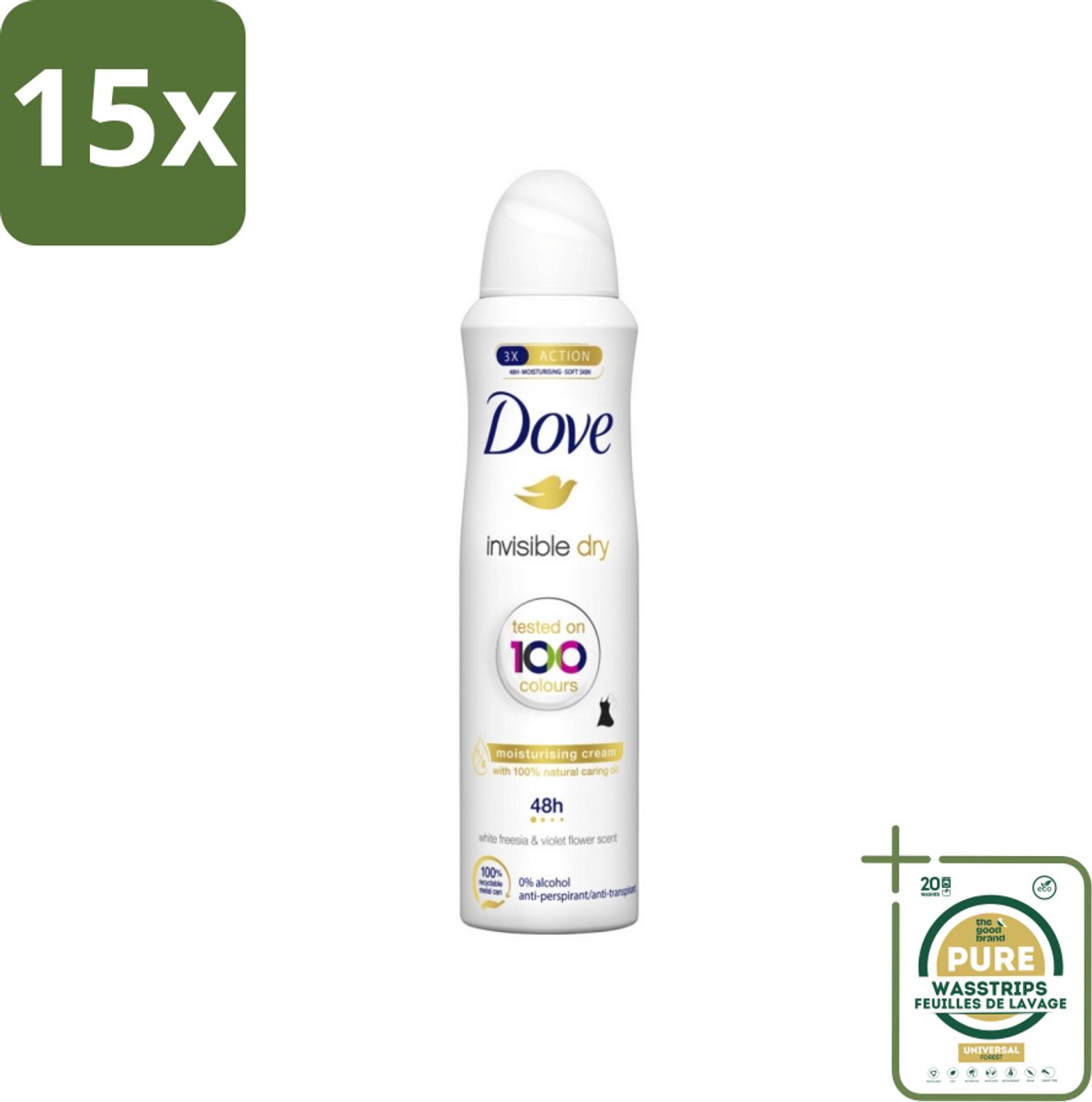 15 x Dove - Deodorant - Spray Invisible Dry - Onzichtbare bescherming - 250 ml - Grootverpakking - Onze Zichtbare Vlekken - Onzichtbare Frisheid - Deodorant Spray - Zweet En Geur Bescherming - 250 Ml Deodorant