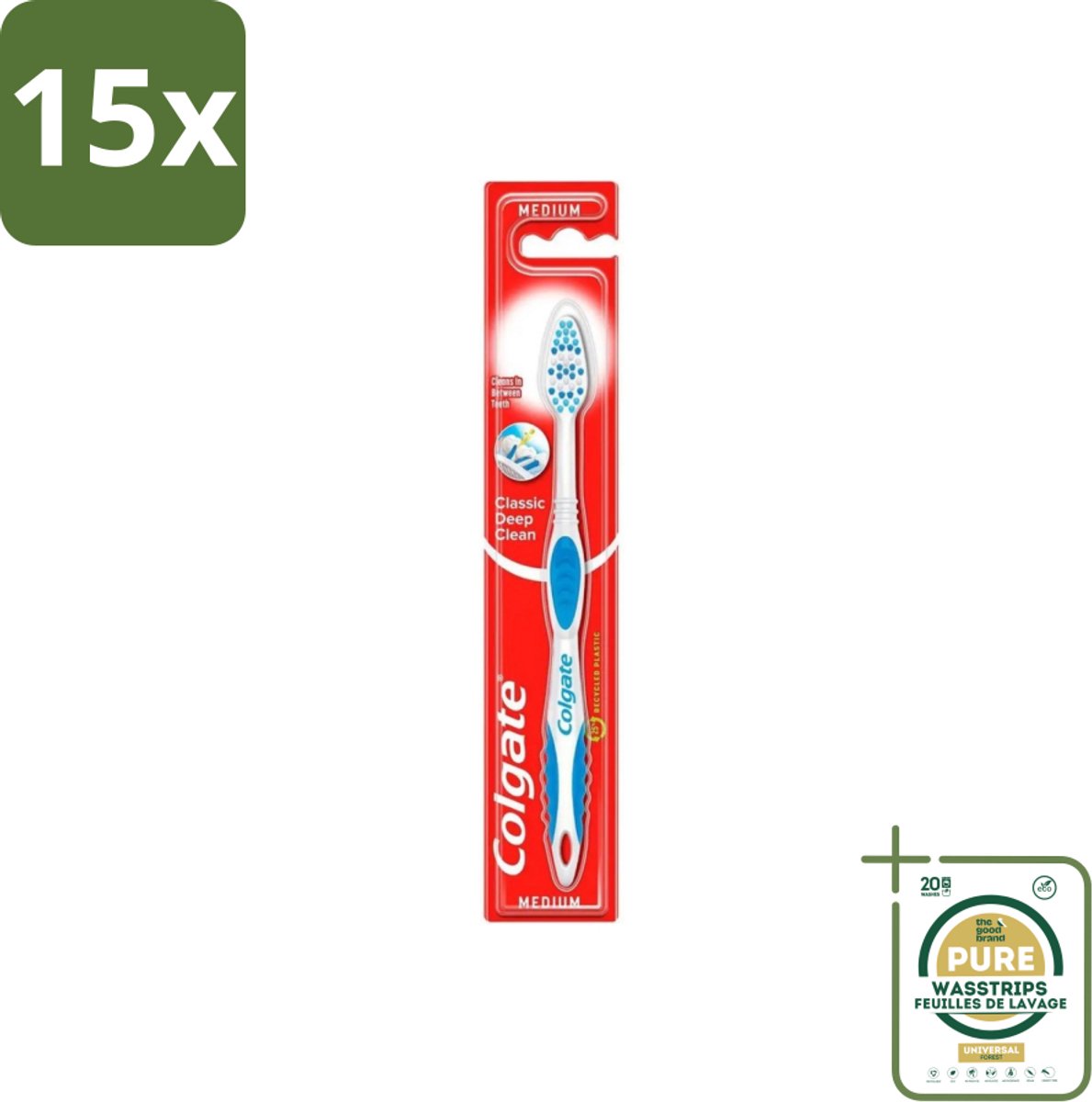 15 x Colgate - Tandenborstel - Classic Deep Clean Medium - 1 Tandenborstel - Grootverpakking - Tandenborstel - Mondgezondheid - Tandenborstel Reiniging - Tandplak Verwijderen - Etensresten Verwijderen
