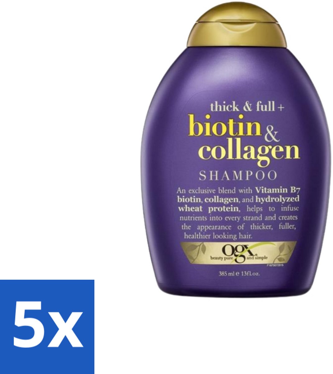 OGX – Shampoo – Biotin & Collagen – 385 ml - Bulkverpakking - 5 stuks