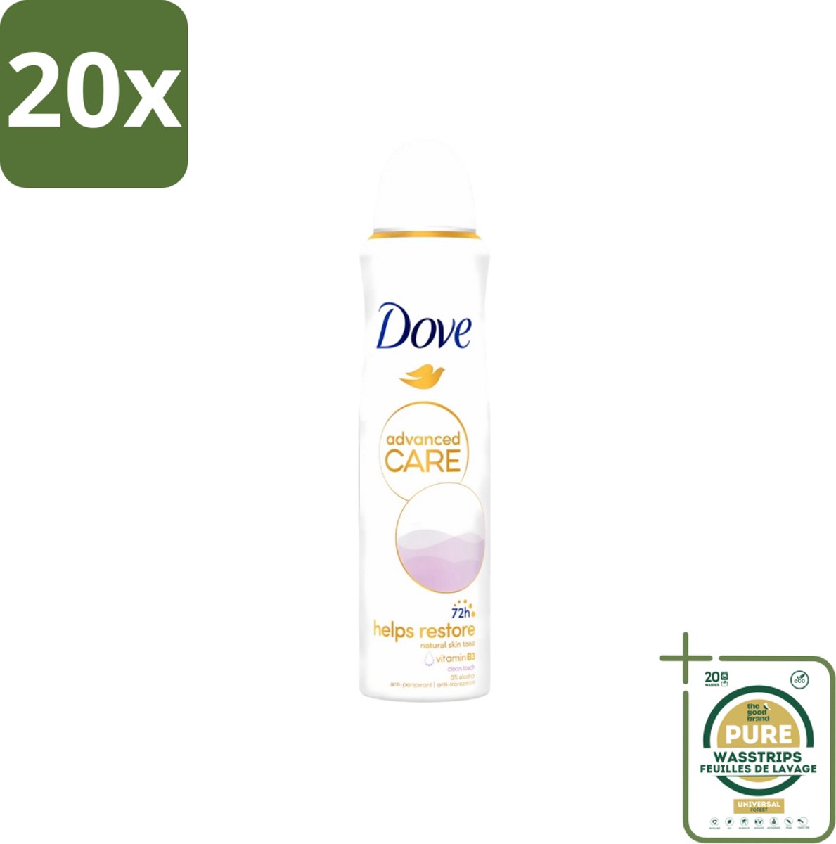 20 x Dove - Deodorant - Spray Clean Touch - Zachte geur en verzorging - 150 ml - Grootverpakking - Dove Clean Touch - Deodorant Spray - Anti-transpirant - Zweet En Geur - Fris