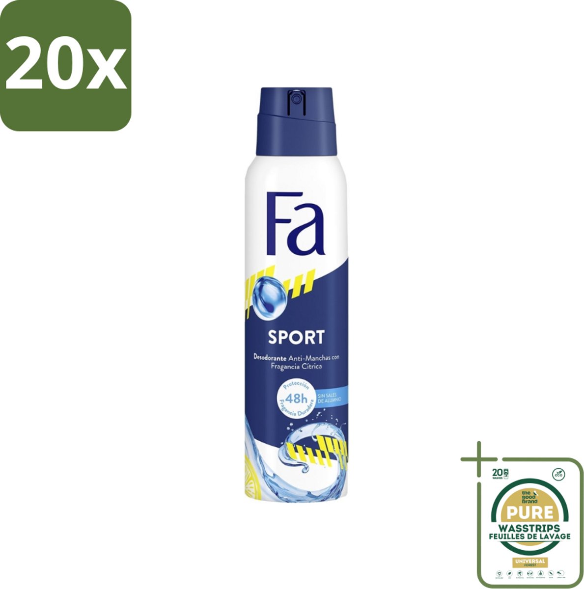 20 x Fa - Deodorant Spray - Sport - Citroen - Tegen Vlekken - 48 uur Bescherming - 150 ml - Grootverpakking - Deodorant Spray Sport - Citroengeur - Anti Vlekken - 48 Uur Bescherming - Zweetgeur Bestrijding