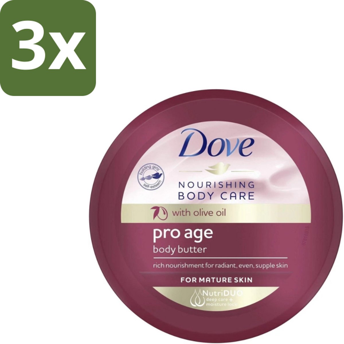 3 x Dove – Bodycrème – Pro Age – 250 ml - Huid Verzorging - Rijpe Huid - Huidelasticiteit - Hydratatie - Bodycrème