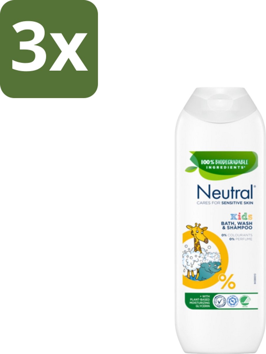 3 x Neutral Kids – Douchegel – Bath, Wash & Shampoo – 250 ml - Kinderhuid Verzorging - Gevoelige Huid - Kinderwas - Douchegel - Badschuim