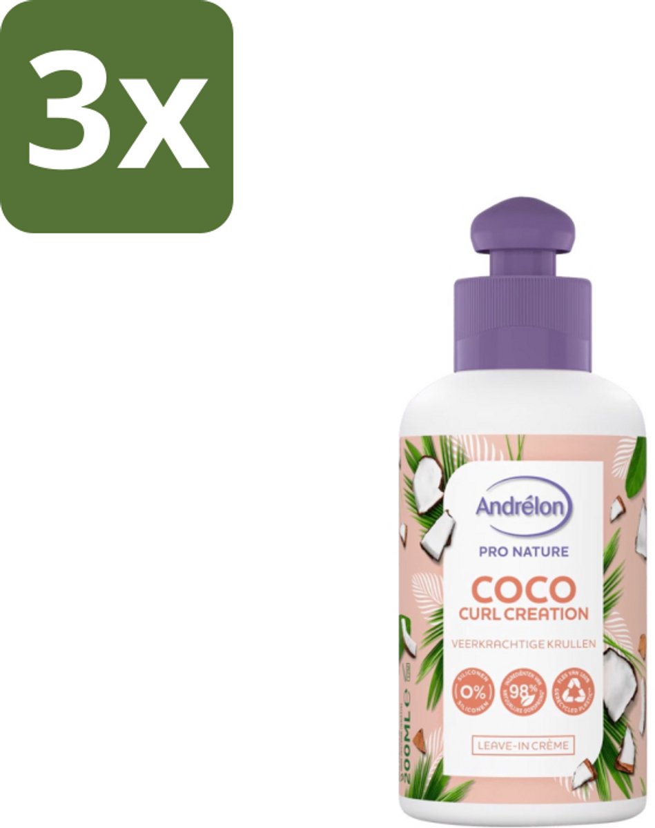 3 x Andrélon – Leave-In Conditioner – Kokos Care Creation – 200 ml - Kokosolie Conditioner - Leave-in Conditioner - Droog Haar Verzorging - Haar Verzorging - Haar Glans