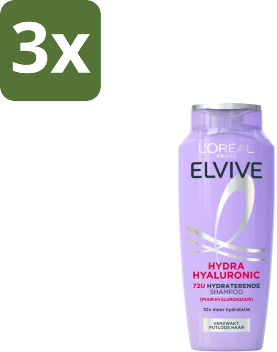 3 x L'Oréal Elvive Hydra Hyaluronic Shampoo 250 ml - Hyaluronzuur Shampoo - Droog Haar Shampoo - Hydraterend Shampoo - Hyaluronzuur - Haar Hydratatie
