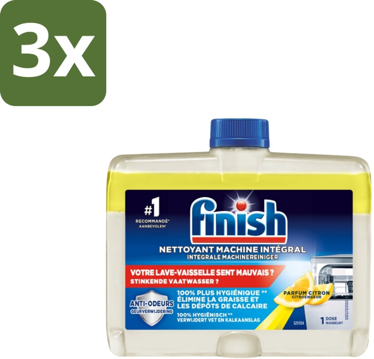 3 x Finish – Machinereiniger – Hygiene Lemon – 250 ml - Vaatwasmiddel - Vaatwasser Reinigen - Vaatwasser Onderhoud - Vaatwasser Reinigingsmiddel - Vaatwasser Kalk
