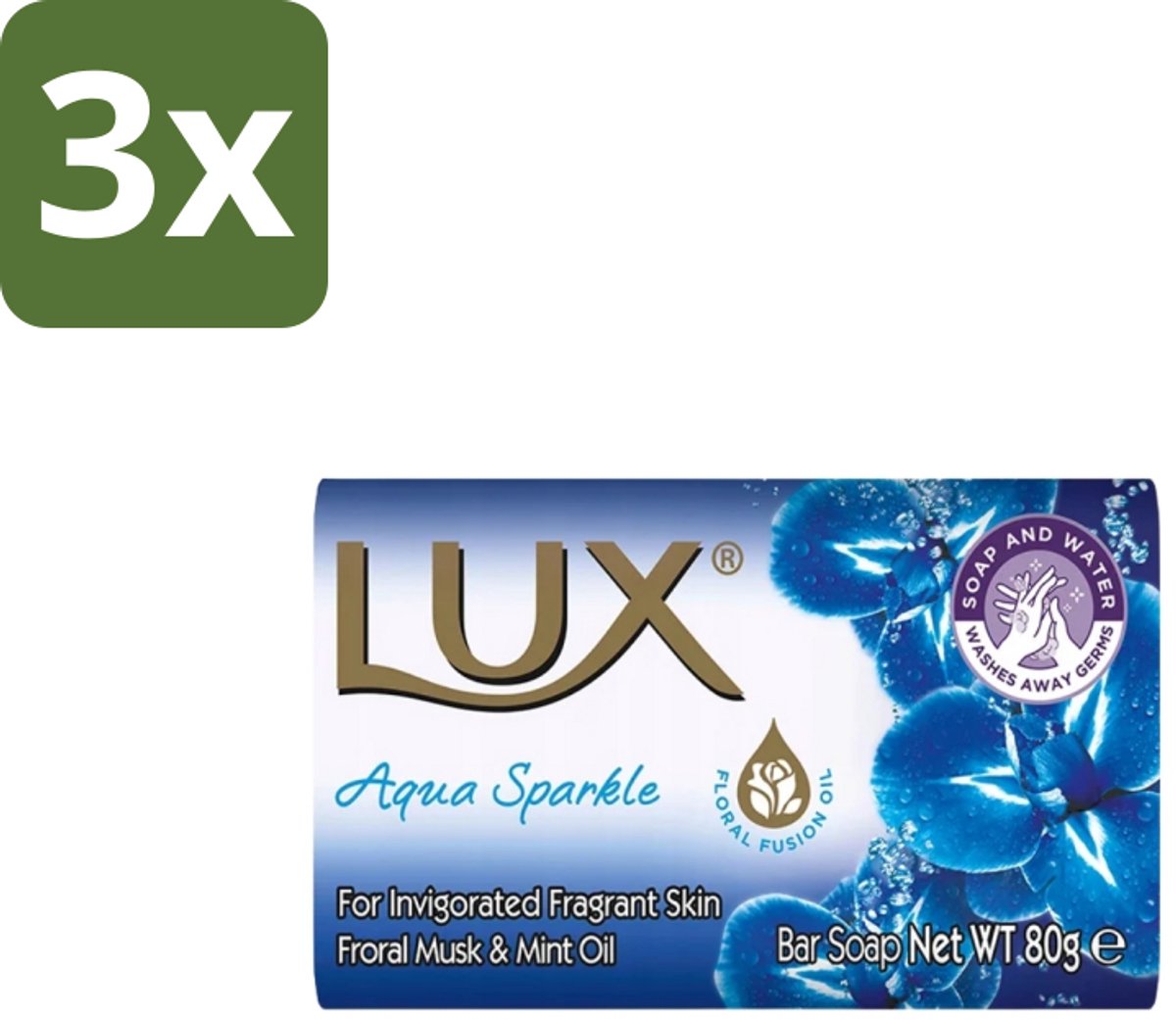 3 x Lux – Bar Soap – Aqua Sparkle – 80 g - Zeeptablet Aqua Sparkle - Aqua Sparkle Zeep - Luxe Zeep - Reinigende Zeep - Frisse Zeep