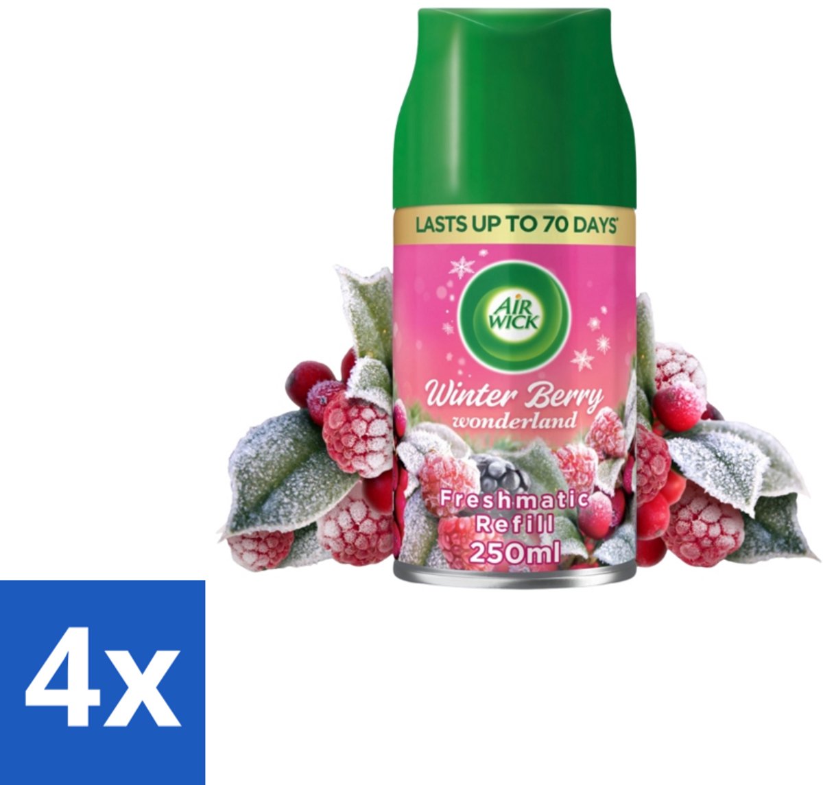 4 x Air Wick Freshmatic – Automatische Luchtverfrisser Navulling – Winter Berry Wonderland - 250 ml - Winterse Geur - Frisse Geur - Bessen Geur - Geur Neutraliseren - Geur Verspreiden