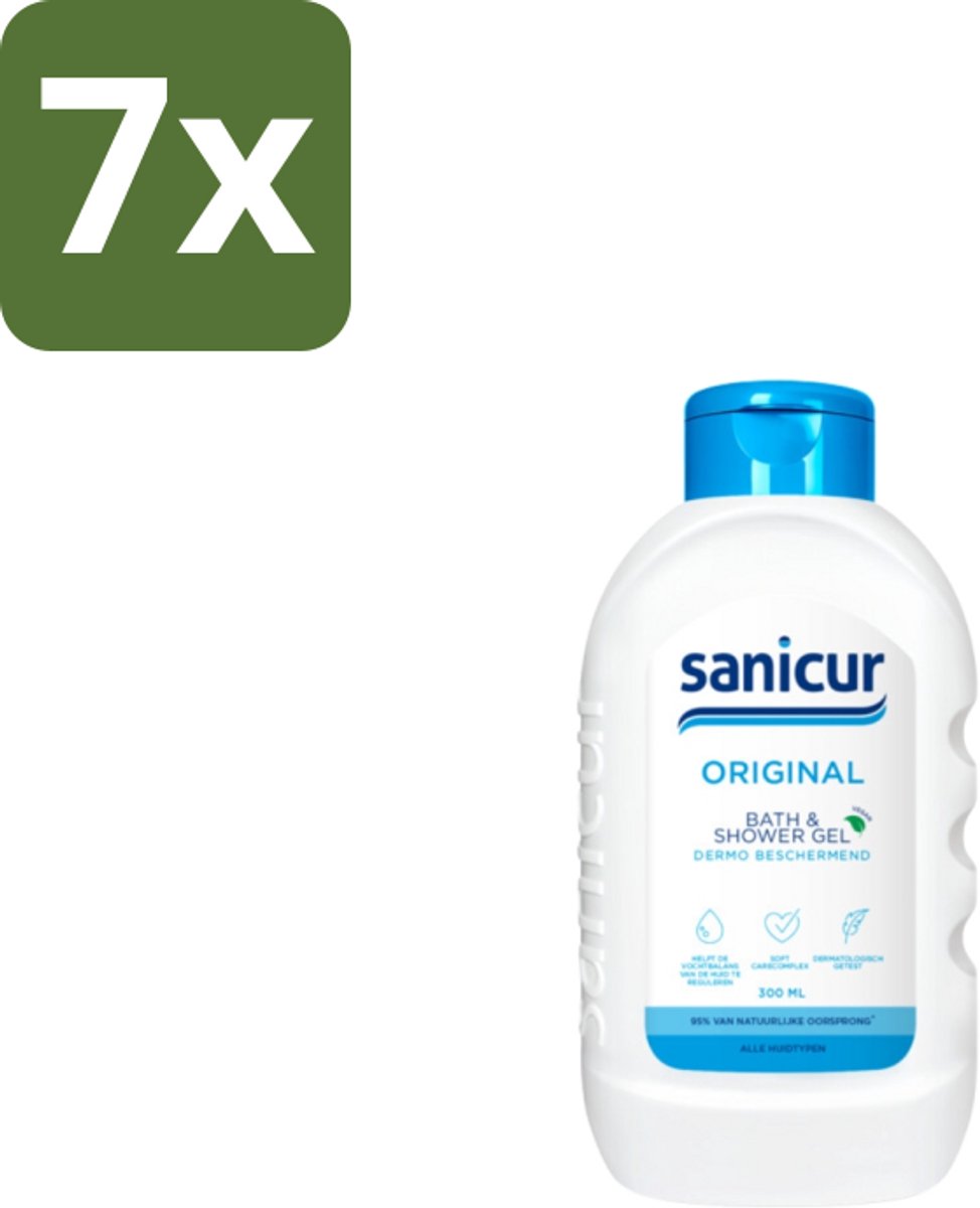 7 x Sanicur Bath & Showergel Original 300 ml - Bad En Douchegel - Milde Reiniging - Hydraterende Badgels - Huidverzorging - Gevoelige Huid
