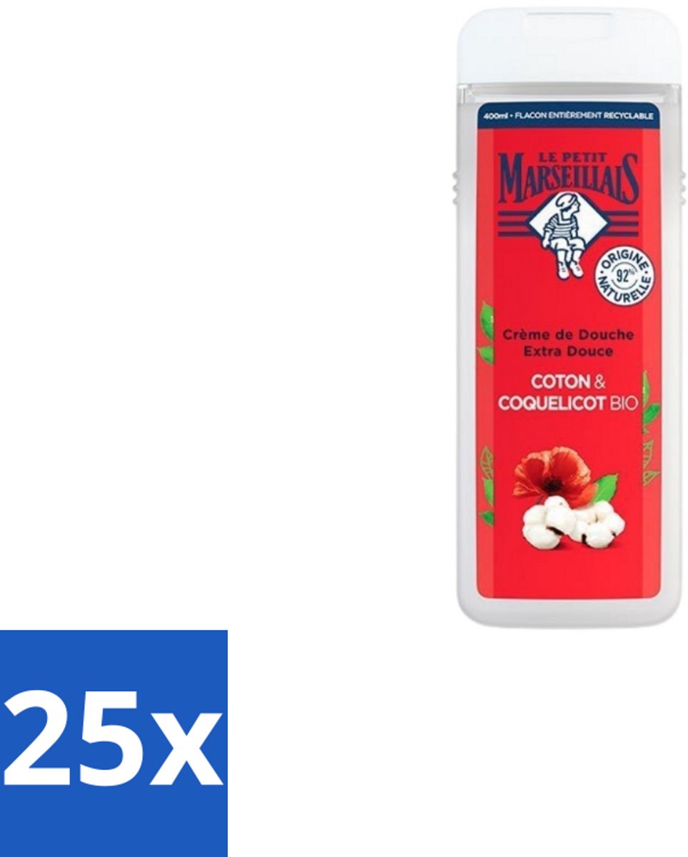 25 x Le Petit Marseillais – Douchegel – Bio Katoenmelk & Papaver – 400 ml - Voordeelverpakking - 25 stuks