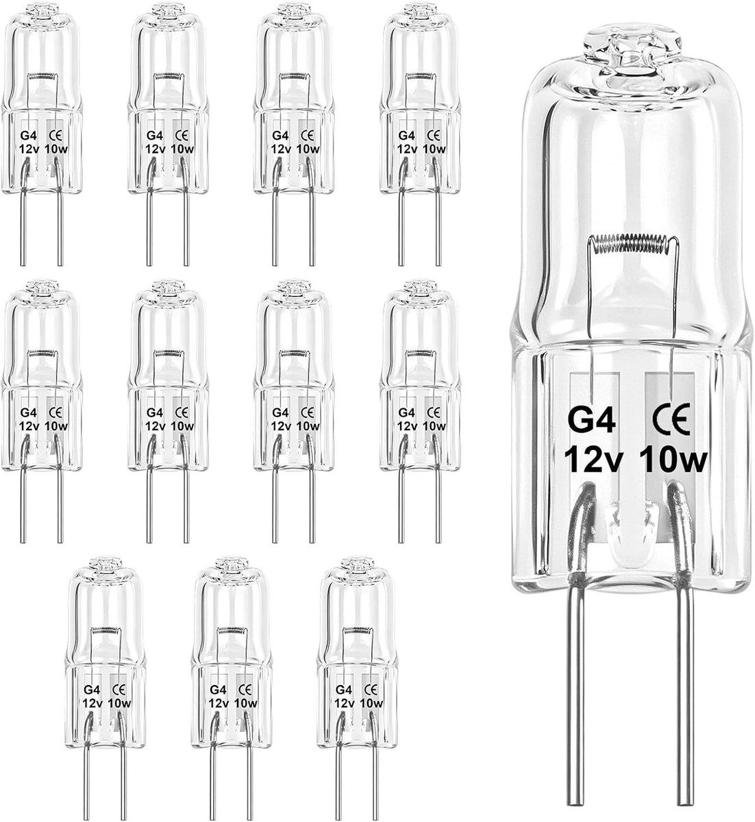 12 Stuks Dimbare Halogeen G4 Lampen 12V 10W Warm Wit 2700K - Perfecte Vervangingslamp voor Keuken, Crystal Kasten en Magnetrons met 360° Verlichting