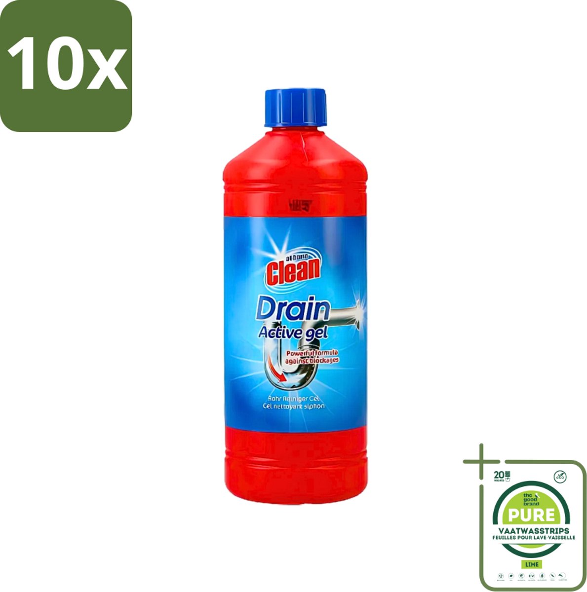 10 x At Home - Clean - Afvoer Ontstopper - Gel - Sterk - 1 L - Grootverpakking - Afvoer Ontstopper Gel - Afvoer Ontstopper - Verstopping Oplossen - Afvoer Verstopt - Afvoer Ontstoppen