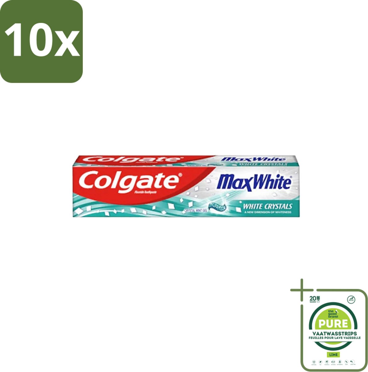 10 x Colgate - Max White - Whitening Crystals - Tandpasta - 100ml - Grootverpakking - Tandpasta - Witte Tanden - Whitening Crystals - Tanden Reinigen - Vlekken Verwijderen
