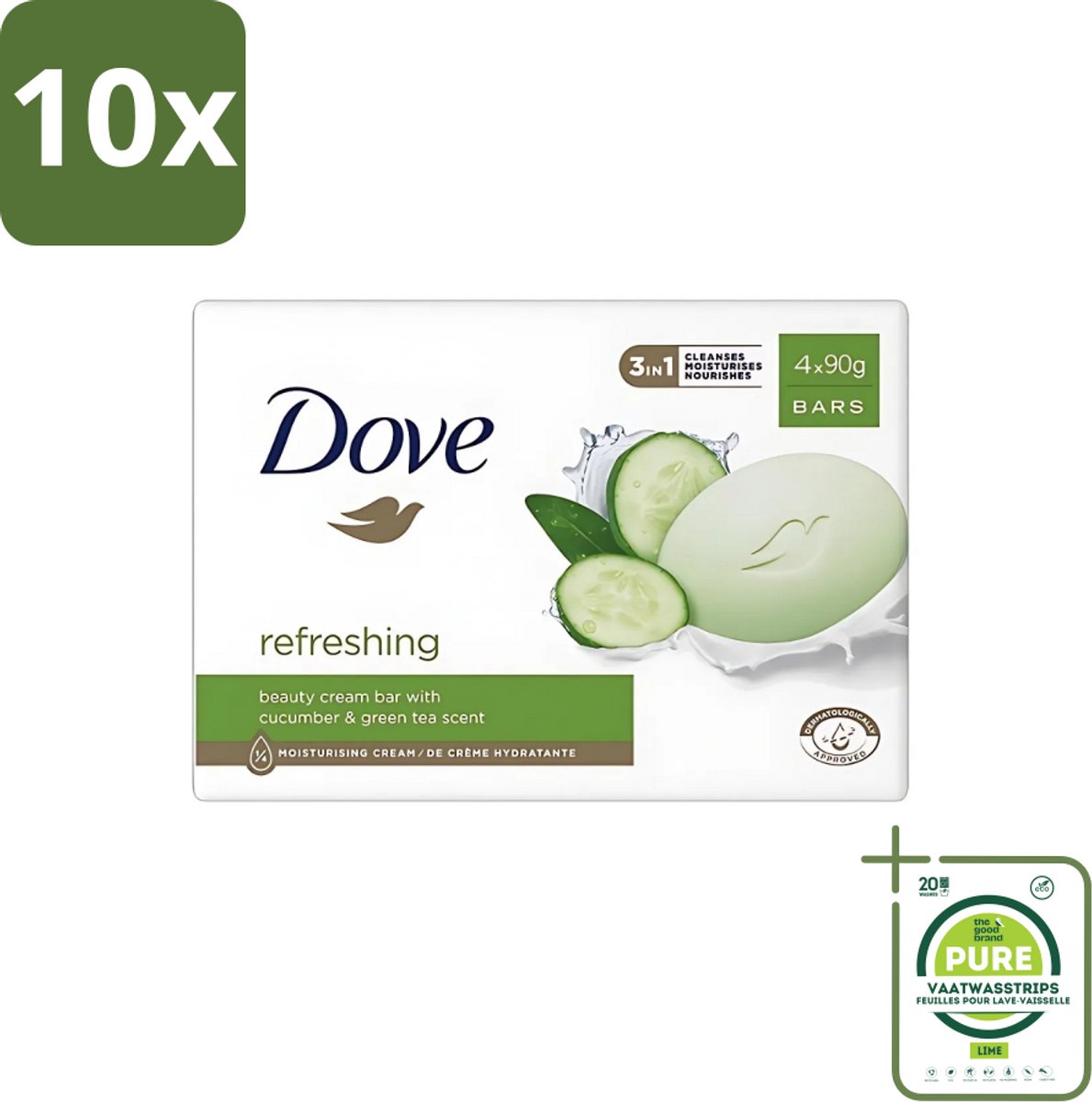 10 x Dove - Zeep - Go Fresh Touch - Komkommer & Groene Thee - Verfrissend - 4 x 90 gram - Grootverpakking - Dove Zeep - Go Fresh Touch - Komkommer - Groene Thee - Verfrissend
