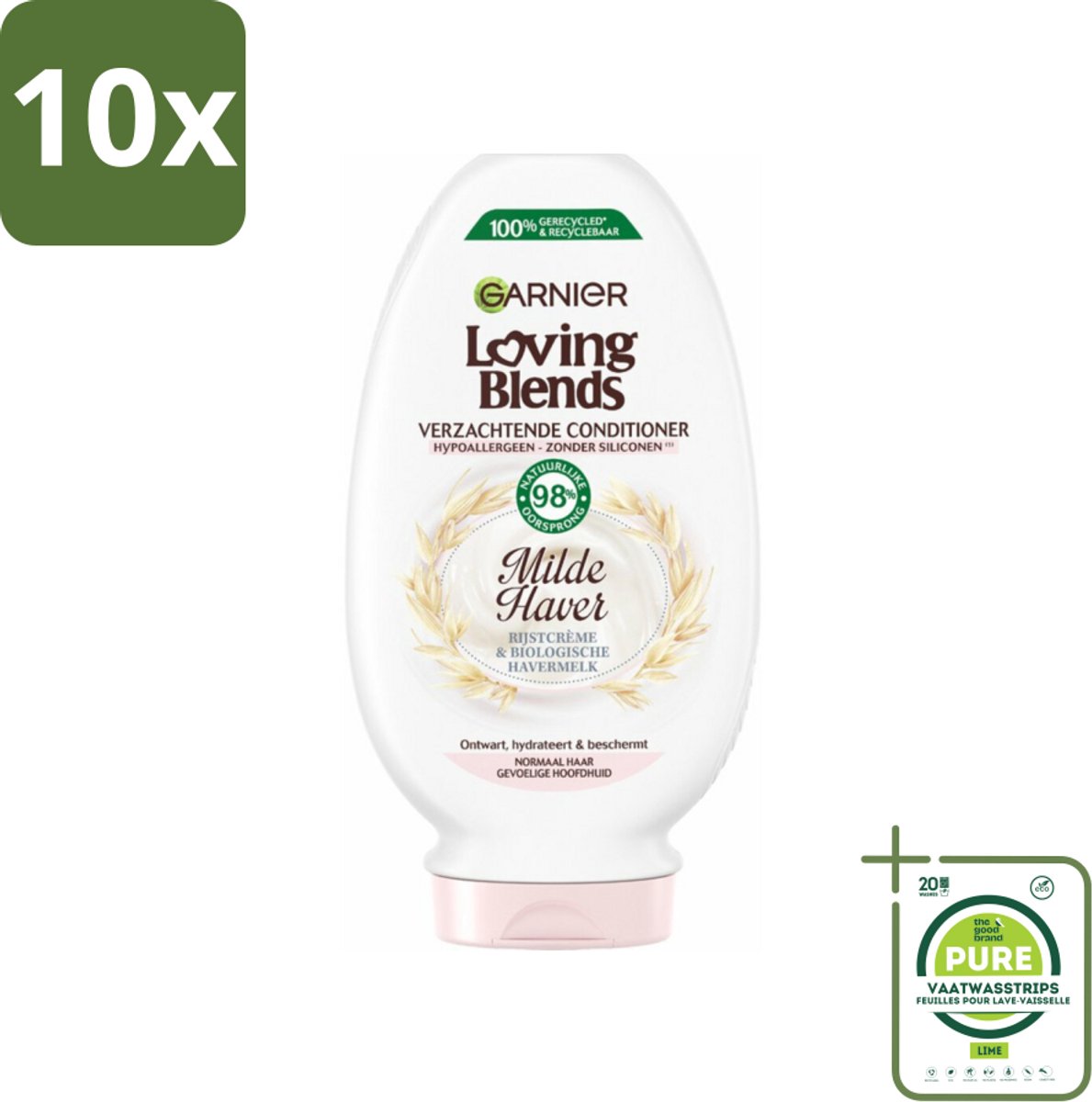 10 x Garnier Loving Blends Milde Haver Conditioner 250 ml - Grootverpakking - Conditioner Voor Gevoelige Hoofdhuid - Milde Conditioner - Hypoallergene Conditioner - Rijstcrème Conditioner - Biologische Havermelk Conditioner