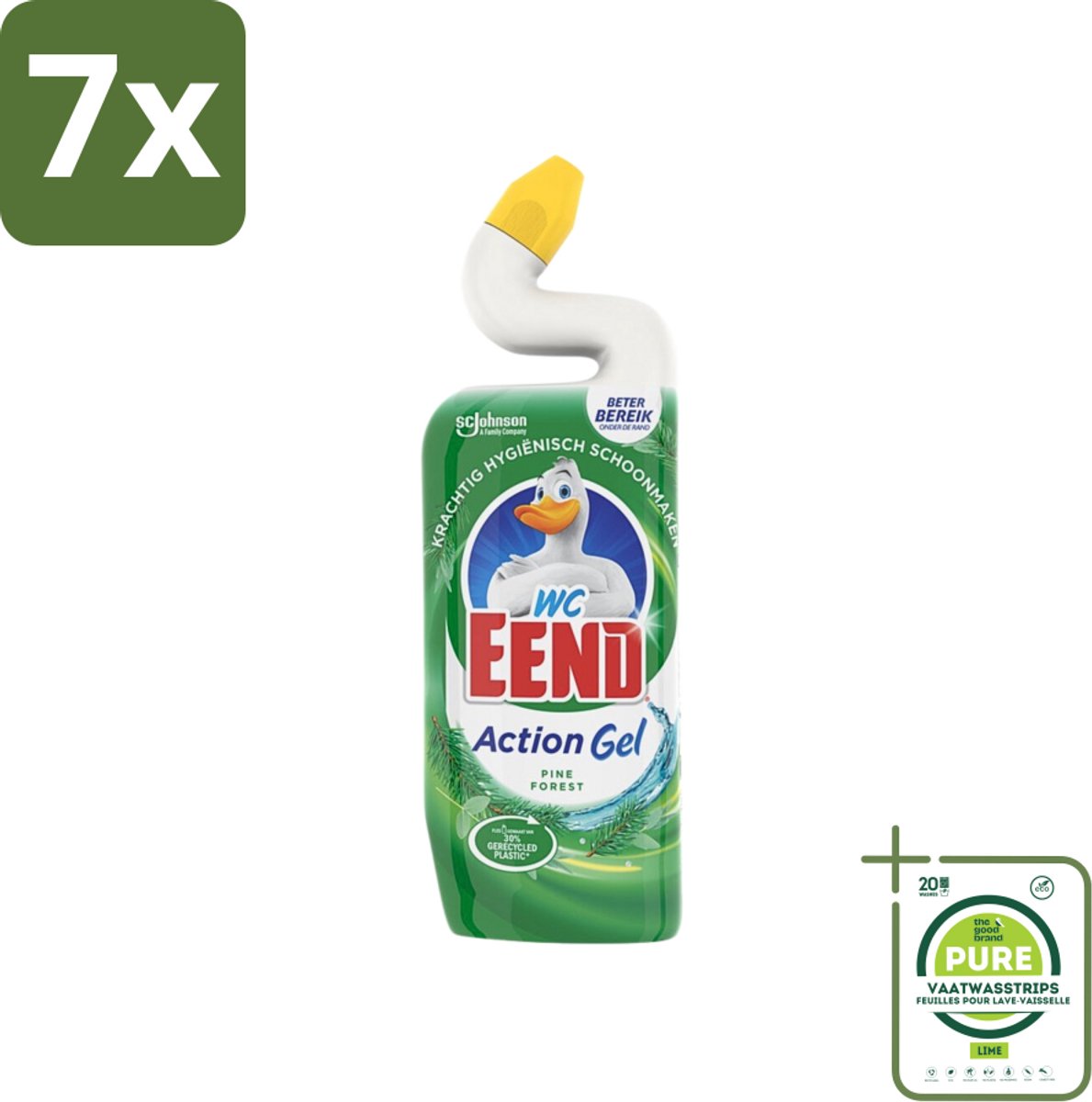 7 x WC Eend Toiletreiniger Action Gel Pine Forest 750 ml - Grootverpakking - Toiletreiniger - Reinigingsgel - Kalkverwijdering - Urinesteen - Fris Ruiken