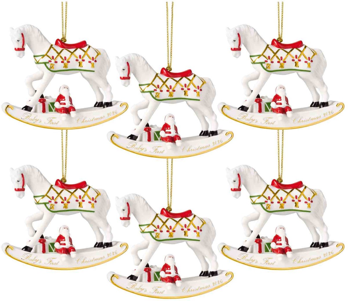 Ornamente Schaukelpferd 2026 Christmas Classics 10,9 x 3,8 x 8,9 cm Set van 6