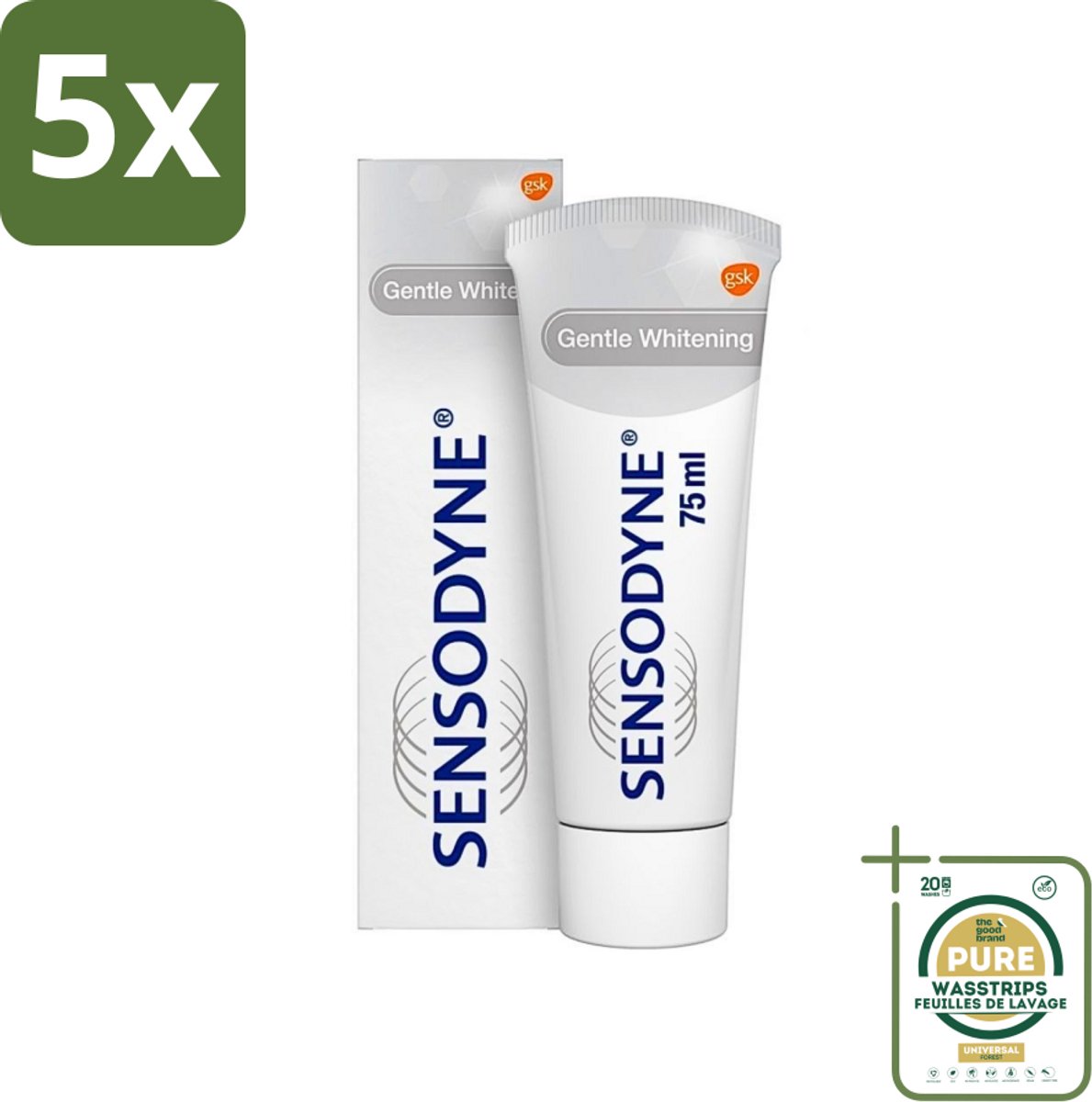 5 x Sensodyne - Tandpasta - Gentle Whitening - Voor Gevoelige Tanden - 75 ml - Grootverpakking - Gevoelige Tanden - Tandpasta - Witte Tanden - Tandglazuur - Verkleuringen