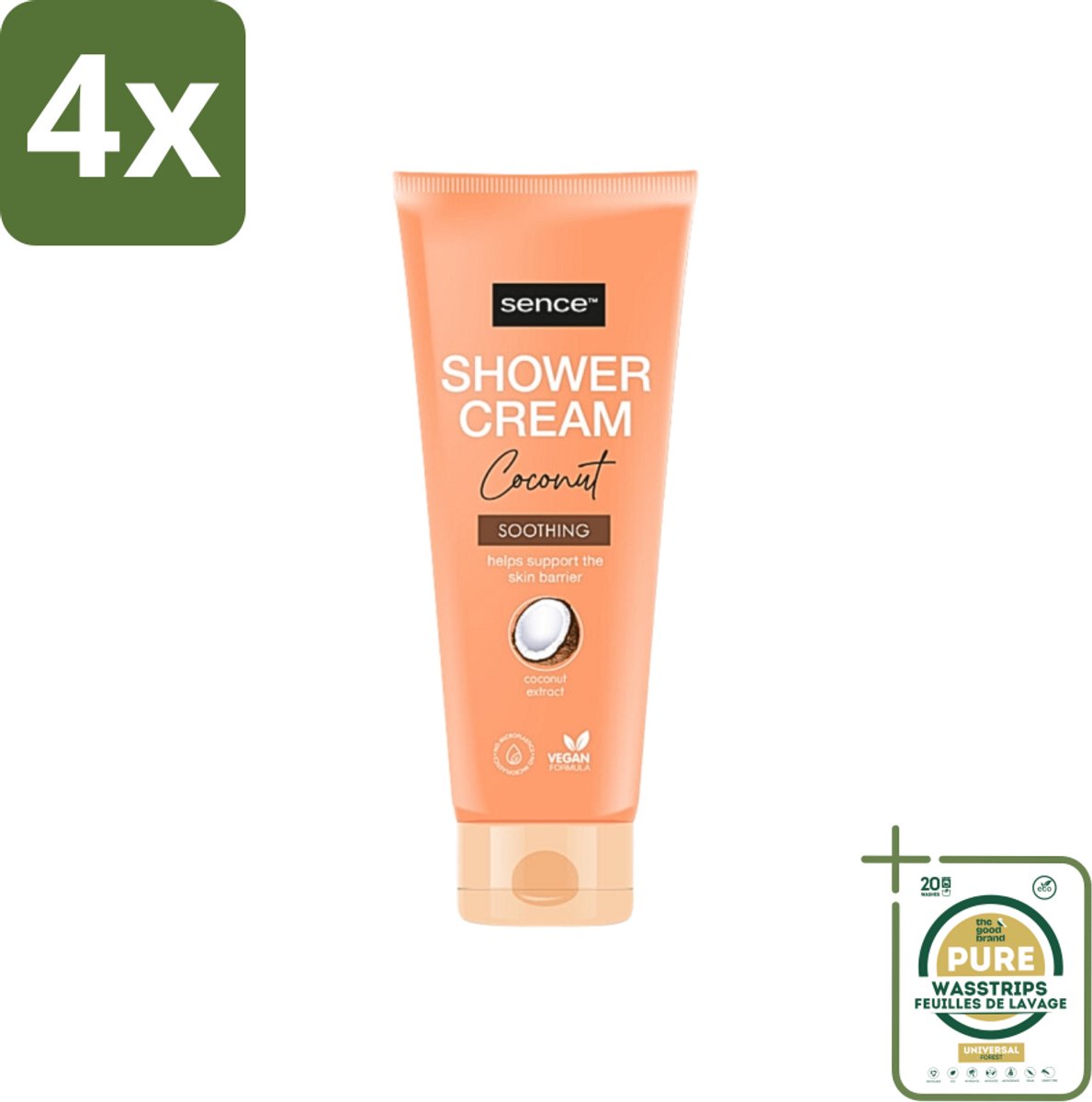 Sence - Coconut - Douchecrème - Verzorgend - 200 ml - Voordeelverpakking - 4 stuks - Hydraterende douchecrème - Verzorgende douche