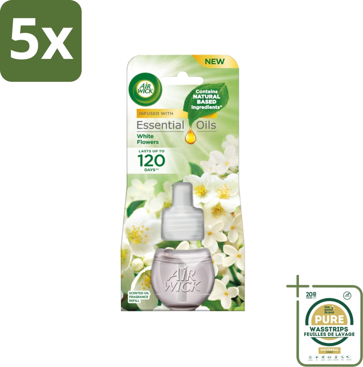 5 x Air Wick - Luchtverfrisser Navulling - Essentiële Oliën - Freesia & Jasmijn - Elektrische Geurverspreider - 20 ml - Grootverpakking - Luchtverfrisser - Geurverspreider - Freesia - Jasmijn - Essentiële Oliën