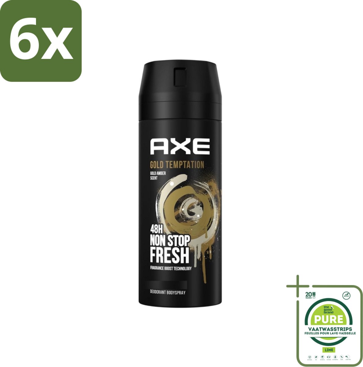 Axe - Deodorant Bodyspray - 48hrs Non Stop Fresh - Gold Temptation - Gold Amber - 150 ml - Voordeelverpakking - 6 stuks - Axe gold temptation - Deodorant bodyspray