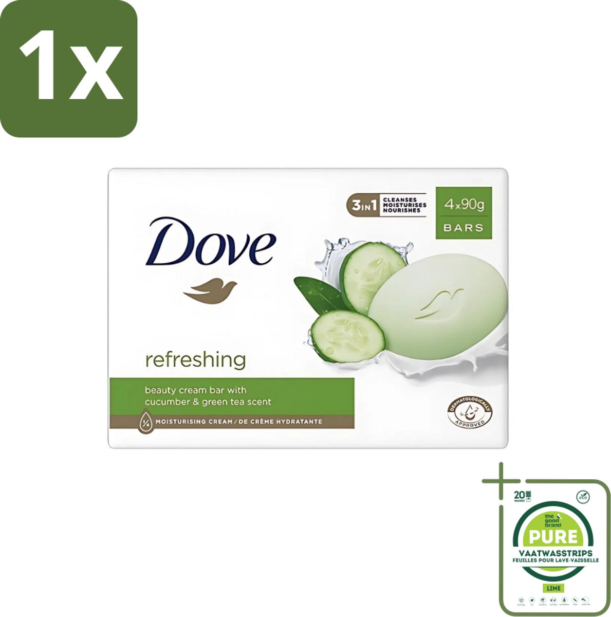 1 x Dove - Zeep - Go Fresh Touch - Komkommer & Groene Thee - Verfrissend - 4 x 90 gram - Dove Zeep - Go Fresh Touch - Komkommer - Groene Thee - Verfrissend