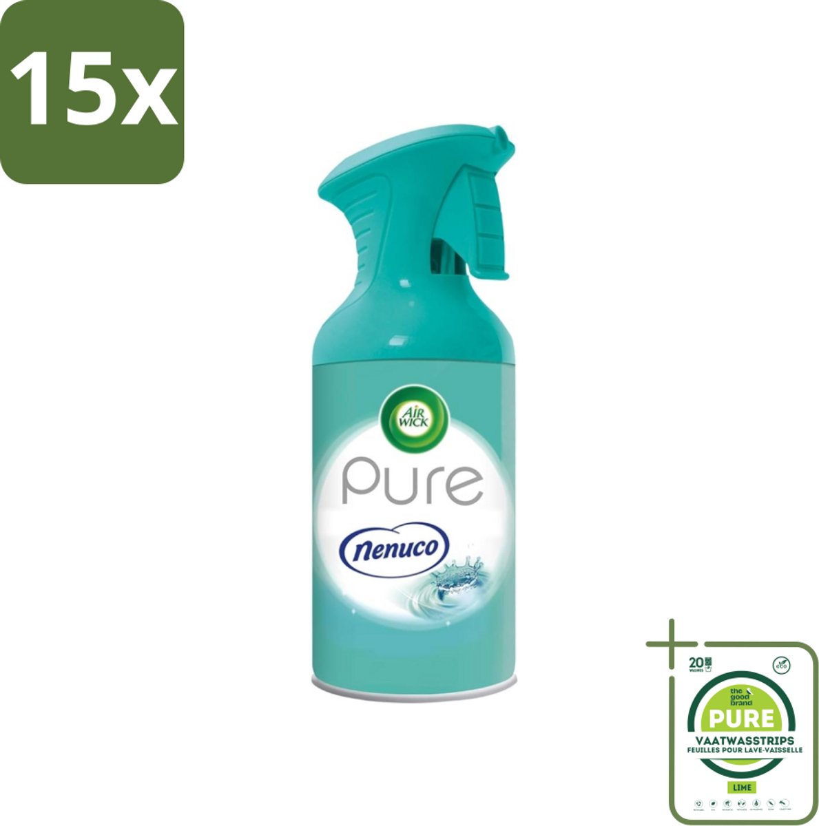 15 x Air Wick - Luchtverfrisser - Pure Nenuco - Spray - 250 ml - Grootverpakking - Luchtverfrisser - Nenuco - Luchtverfrissende Geur - Frisse Geur - Luchtverfrisser Spray