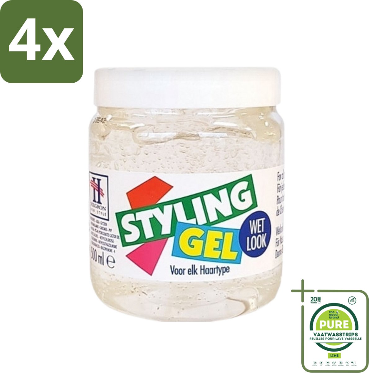 Hegron - Styling Gel - Wetlook Wit - Glanzende Afwerking - 150 ml - Voordeelverpakking - 4 stuks - Styling gel - Wetlook gel