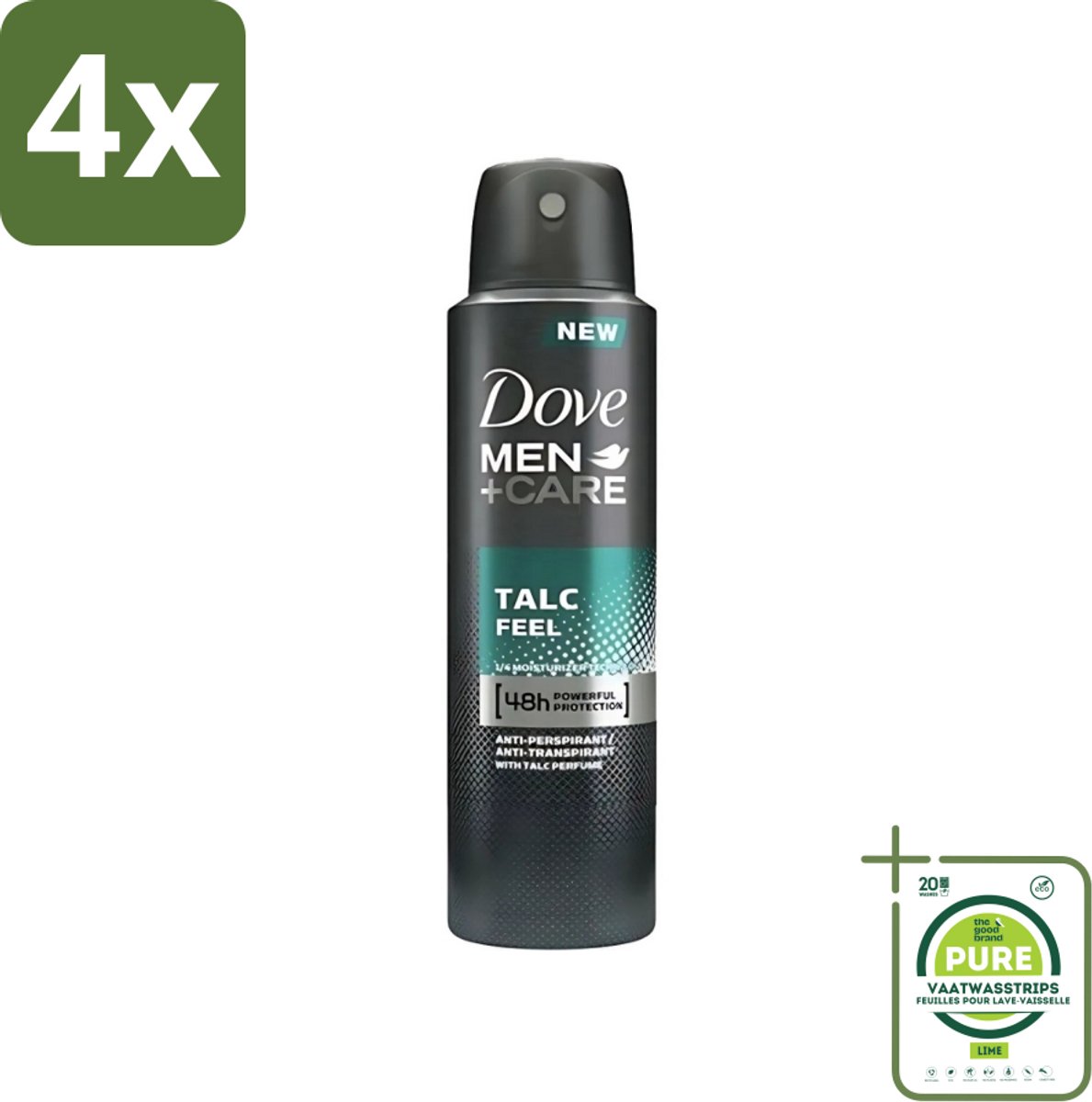 Dove - Deodorant - Men Care Talc Feel - Zachte en verzorgende bescherming - 150 ml - Voordeelverpakking - 4 stuks - Dove Men+Care - Deodorant spray