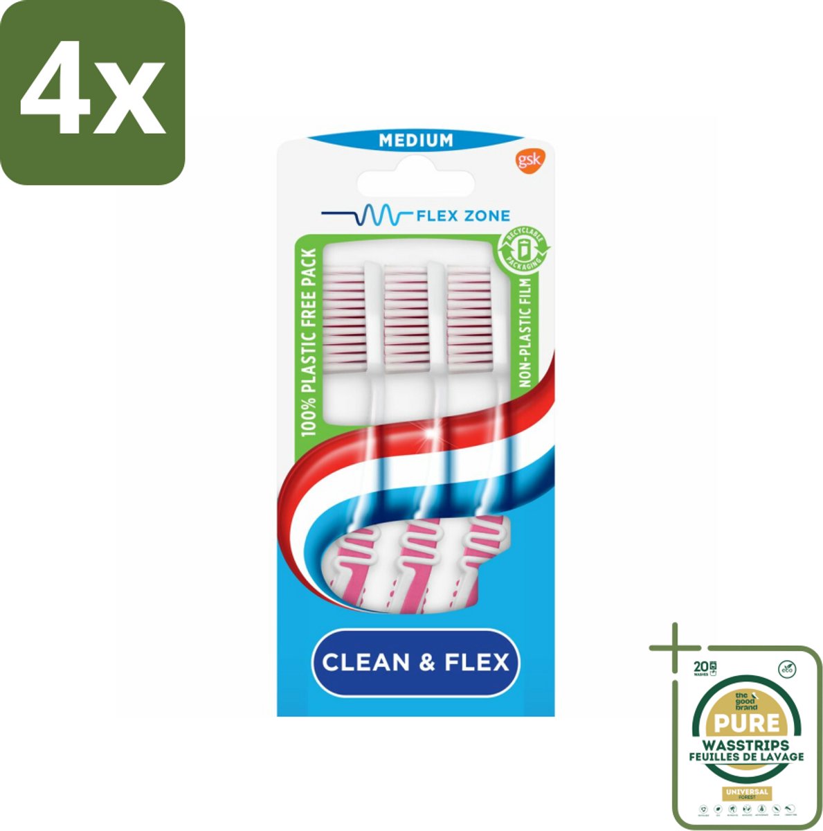 Aquafresh Tandenborstel Clean & Flex Medium 3 stuks per verpakking - Voordeelverpakking - 4 stuks - Tandenborstel clean - Tandenborstel flex
