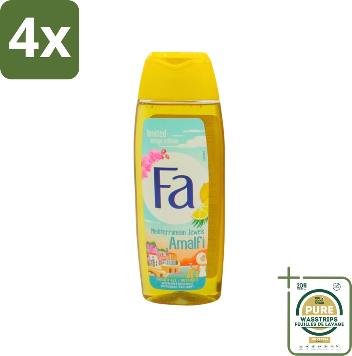 Fa - Douchegel - Mediterranean Jewels Amalfi - Orchidee & Citrus - Frisse & Tropische Geur - Verfrissend - 250 ml - Voordeelverpakking - 4 stuks - Verfrissend - Huidhydraterend