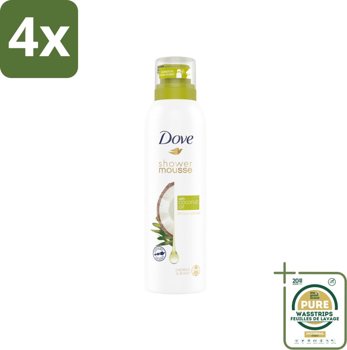 Dove Shower Foam Coconut Oil 200 ml - Voordeelverpakking - 4 stuks - Huid verzorging - Scheer mousse